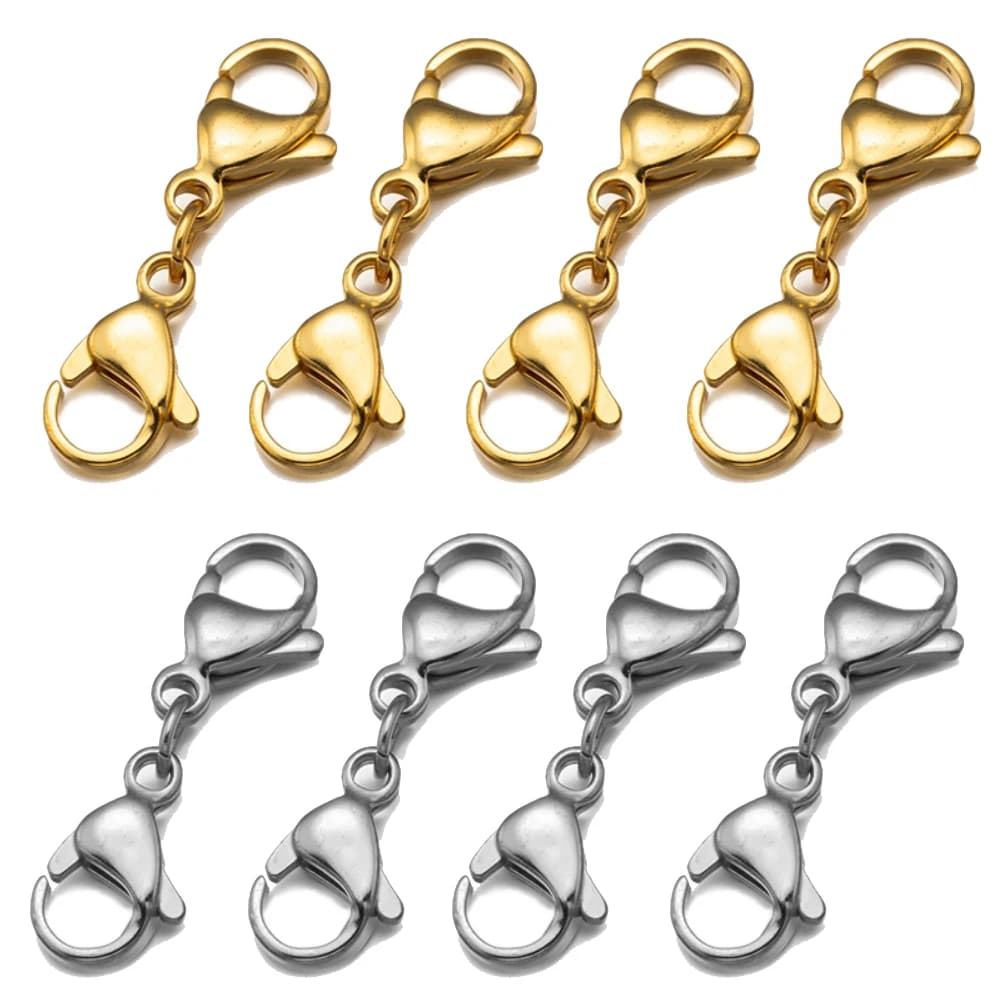 10 pezzi di chiusura a moschettone doppia in acciaio inossidabile dorato, chiusure di apertura, estensione per la creazione di gioielli, braccialetti, collane fai da te