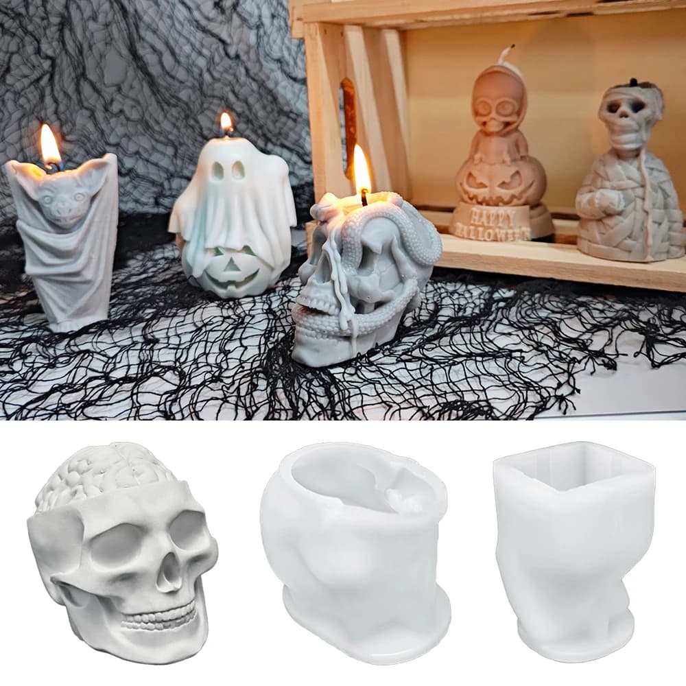 LZ041 Halloween Snake Skull stampo per candele in Silicone fai da te gesso testa di fantasma scheletro stampi per colata in resina per artigianato decorativo