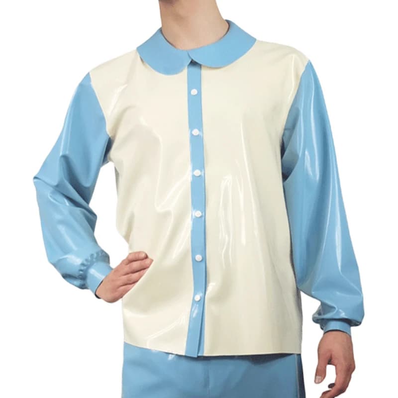 Lago Blu Bianco Pigiama sexy in lattice Maniche lunghe a lanterna Colletto alla Peter Pan Camicie in gomma Camicette Top Vestiti Camicia da notte Indumenti da notte 362