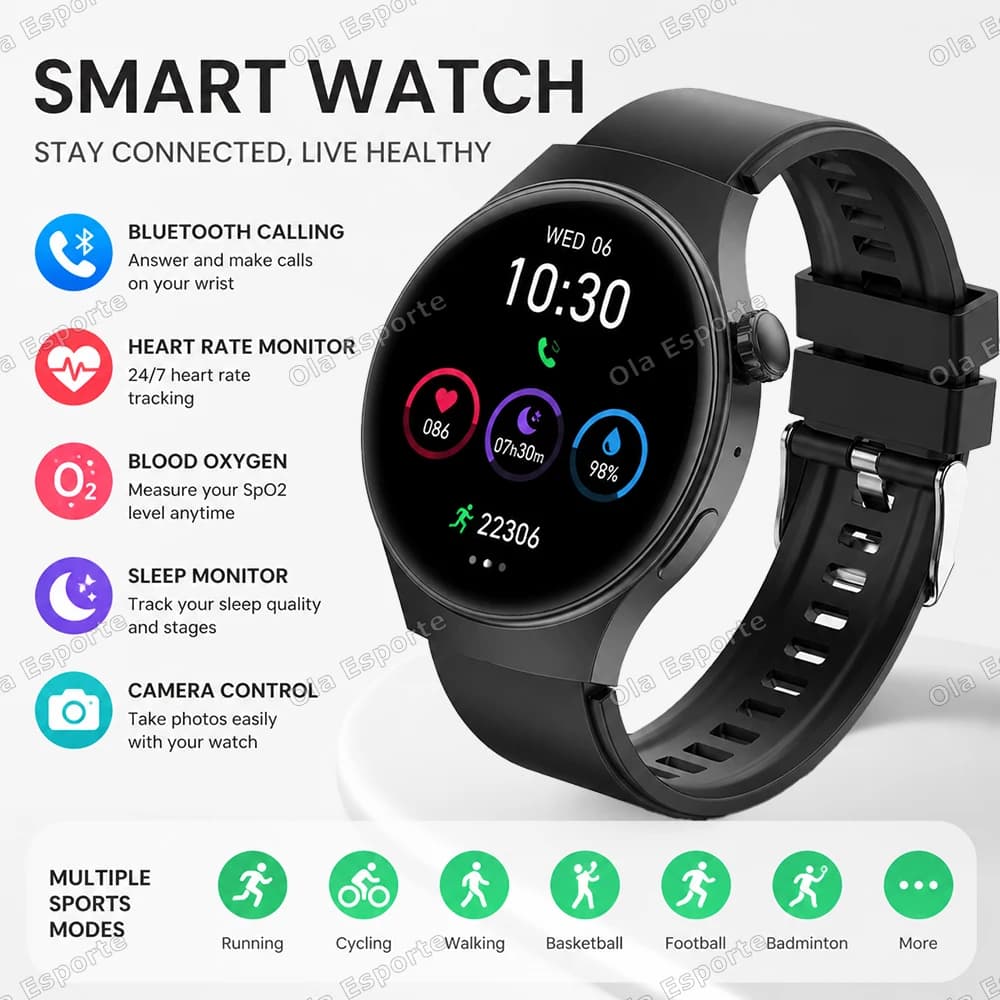 New Smart Watch Women Men 1.52”HD Screen Heart Rate Sleep Health Monitor Bluetooth Talk Ladies Sport Smartwatch Android IOS HW12
