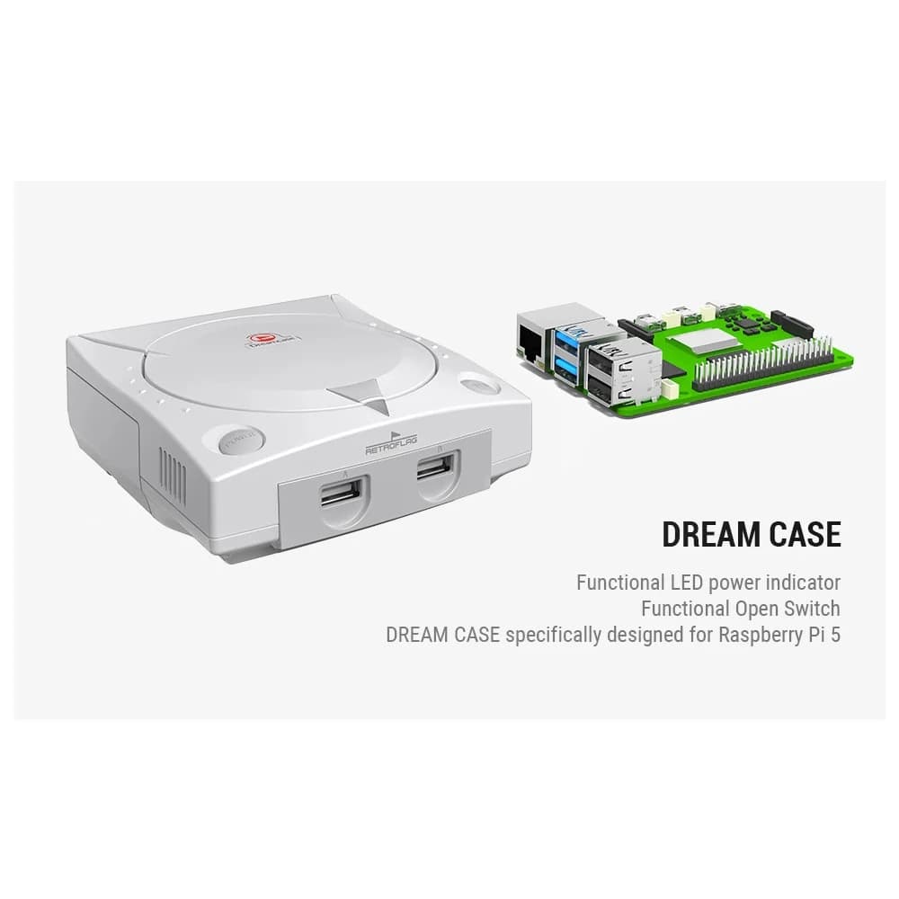 Retroflag RF Dream Case con ventola di raffreddamento Interruttore funzionale per RaspberryPi 5, slot per scheda SD, USB, LAN e porte HDMI migliorate