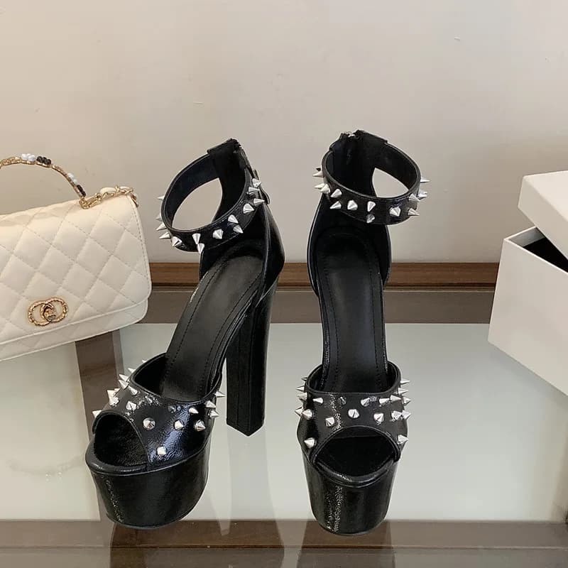 Fashion Design Metal Rivet Back Buckle Strap Platform Sandals Women's Wedding Shoes Sexy Open toed High Heels