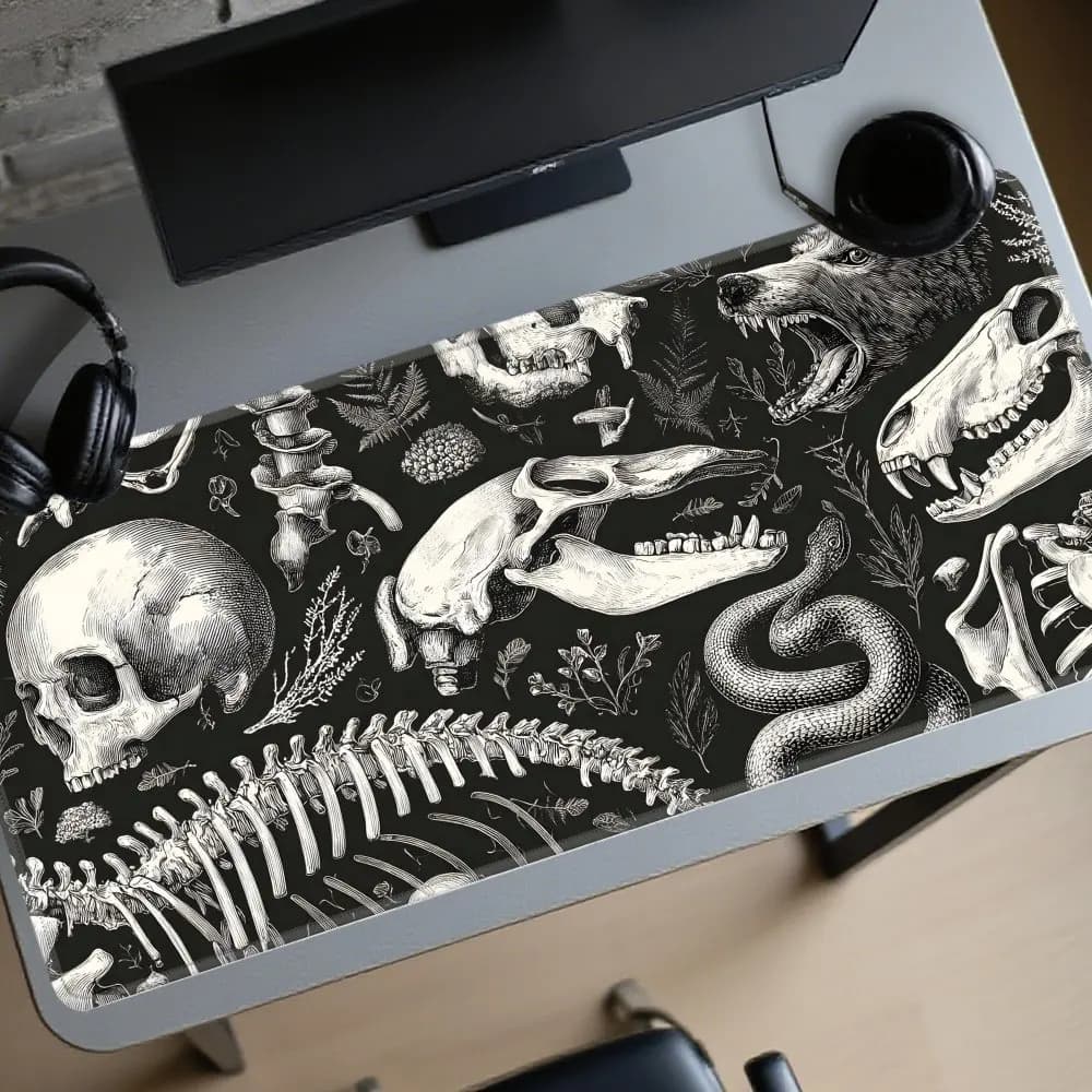 Tappetino per mouse con anatomia scheletrica gotica, extra large, con retro in gomma, lavabile, per gaming e ufficio