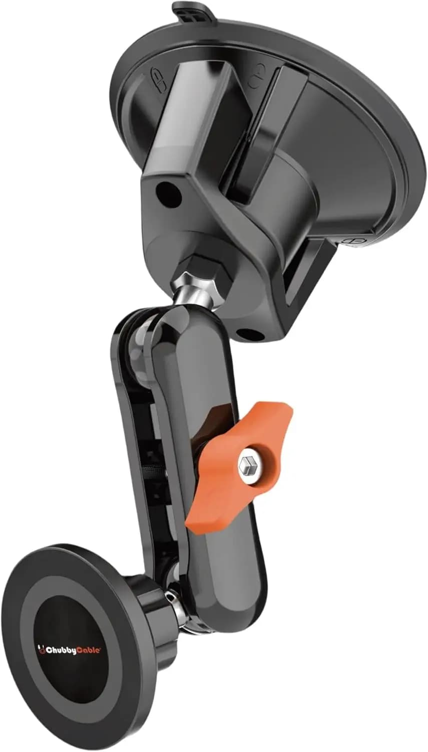 Magnetic Support for Auto Phone with 360° Rotation Adjustable suction cup, sturdy grip for dashboard and windscreen, orange