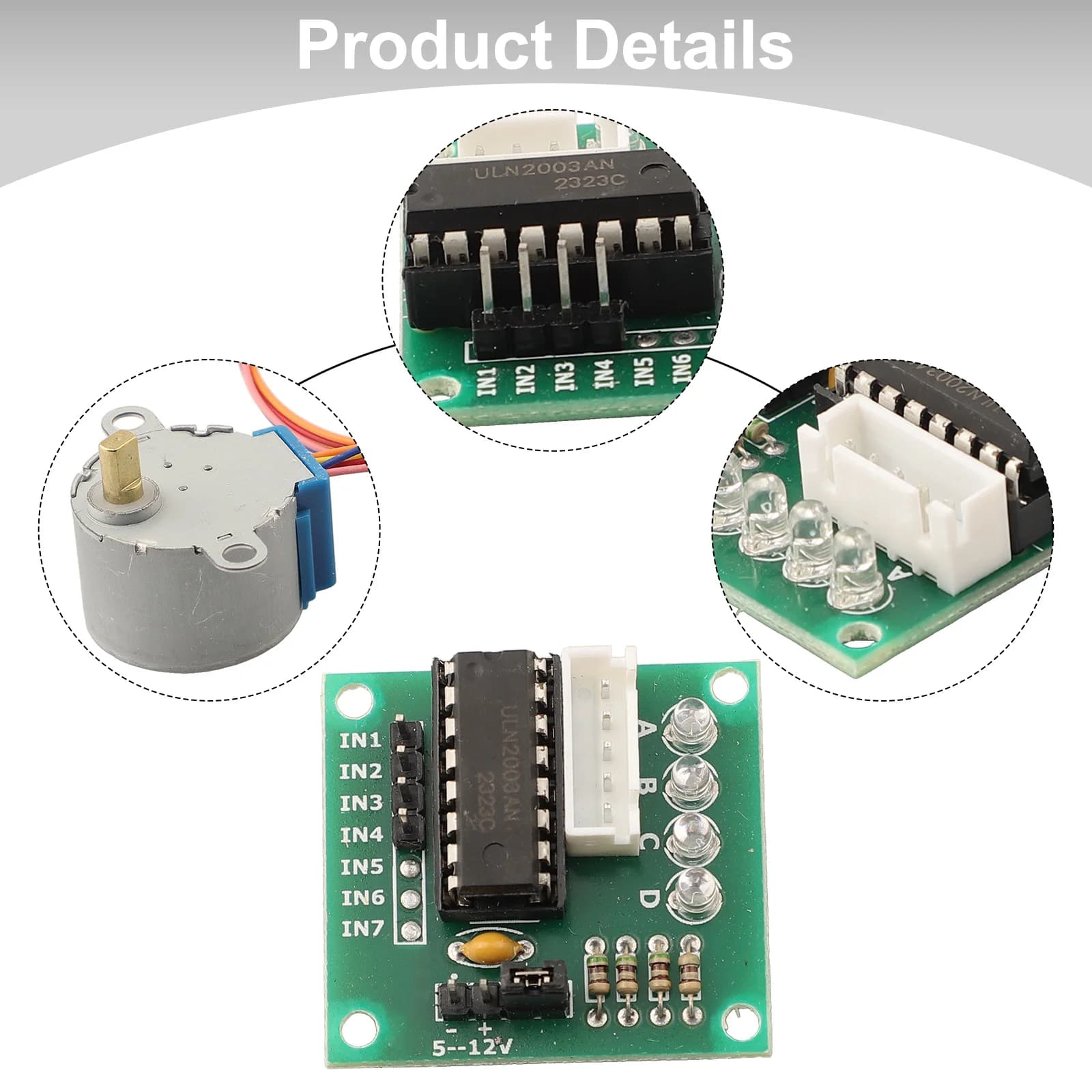 Motore passo-passo a 4 fasi 5V 28BYJ-48 con scheda driver ULN2003 per Arduino, motore passo-passo con riduttore DC 5V e scheda di test