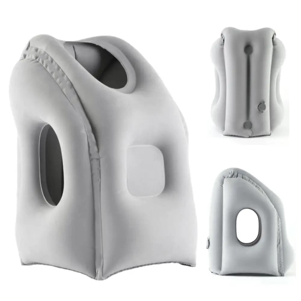 Cuscino per pisolino da ufficio in materiale PVC Cuscino d'aria Poggiatesta Cuscino da viaggio gonfiabile Supporto per la testa grigio Cuscino per il supporto del mento Uomo Donna