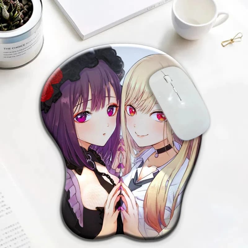 Anime giapponesi marin Due adorabili ragazze Oppai 3D poggiapolsi in silicone Tappetino per mouse Kawaii tette Tappetino da scrivania adatto per giochi ergonomici