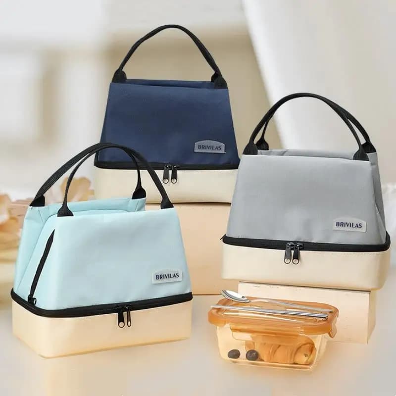 Borsa termica a doppio strato con tracolla, borsa frigo portatile da donna per il lavoro, borsa per il pranzo degli studenti.