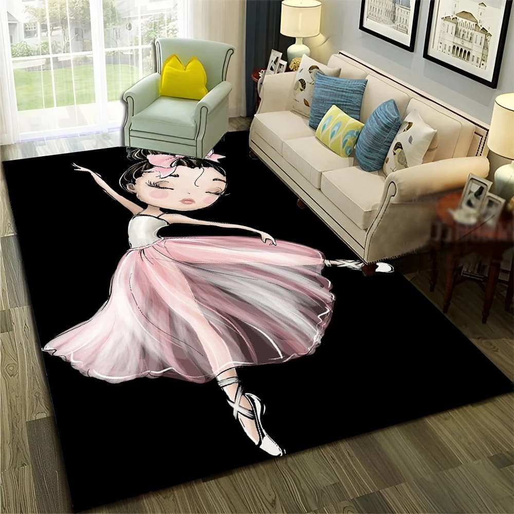 3D Cute Ballet Girl Ballerina Fairy Cartoon tappeto tappeto per la casa soggiorno camera da letto divano zerbino Decor, tappetino antiscivolo per bambini