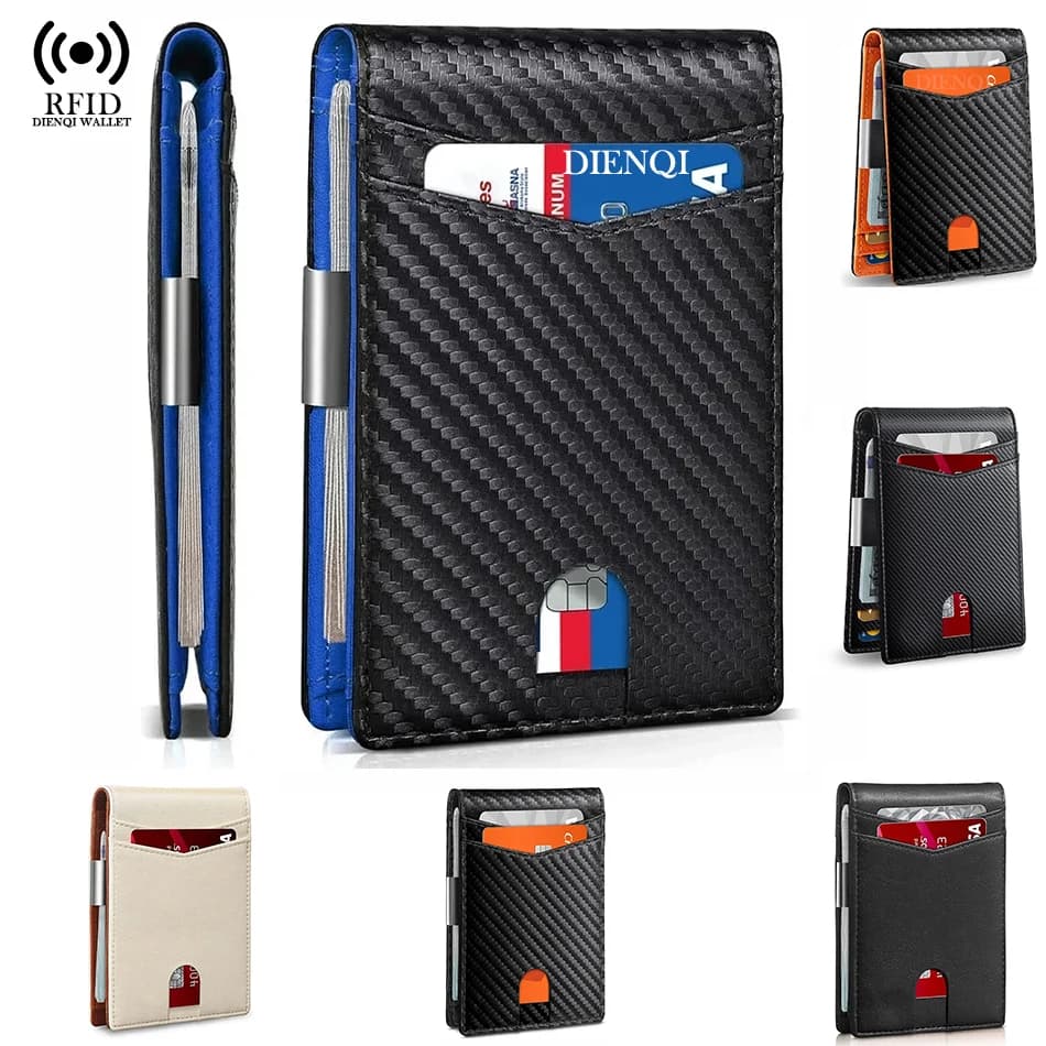 Portafoglio da uomo in fibra di carbonio Portafoglio con fermasoldi Porta carte di credito RFID Portafogli bifold con tasca frontale sottile per uomo Carteira Masculina