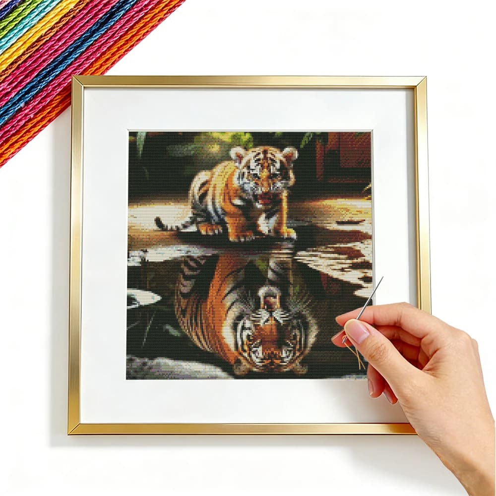 Set per Ricamo a Punto Croce 11CT con Motivo Tigre, Kit per Principianti, Quadri Decorativi da Parete