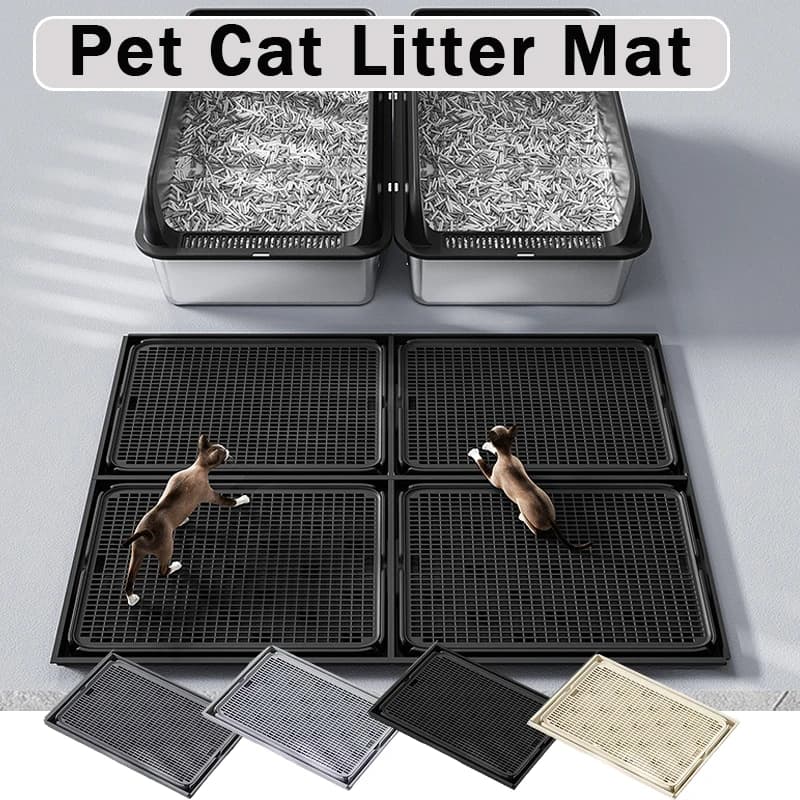 Durable Plastic with Grille - Anti-Turnover Pet Toilet Tray Perforated Design, Waterproof Double Layer Mats Pet Litter Box Mat