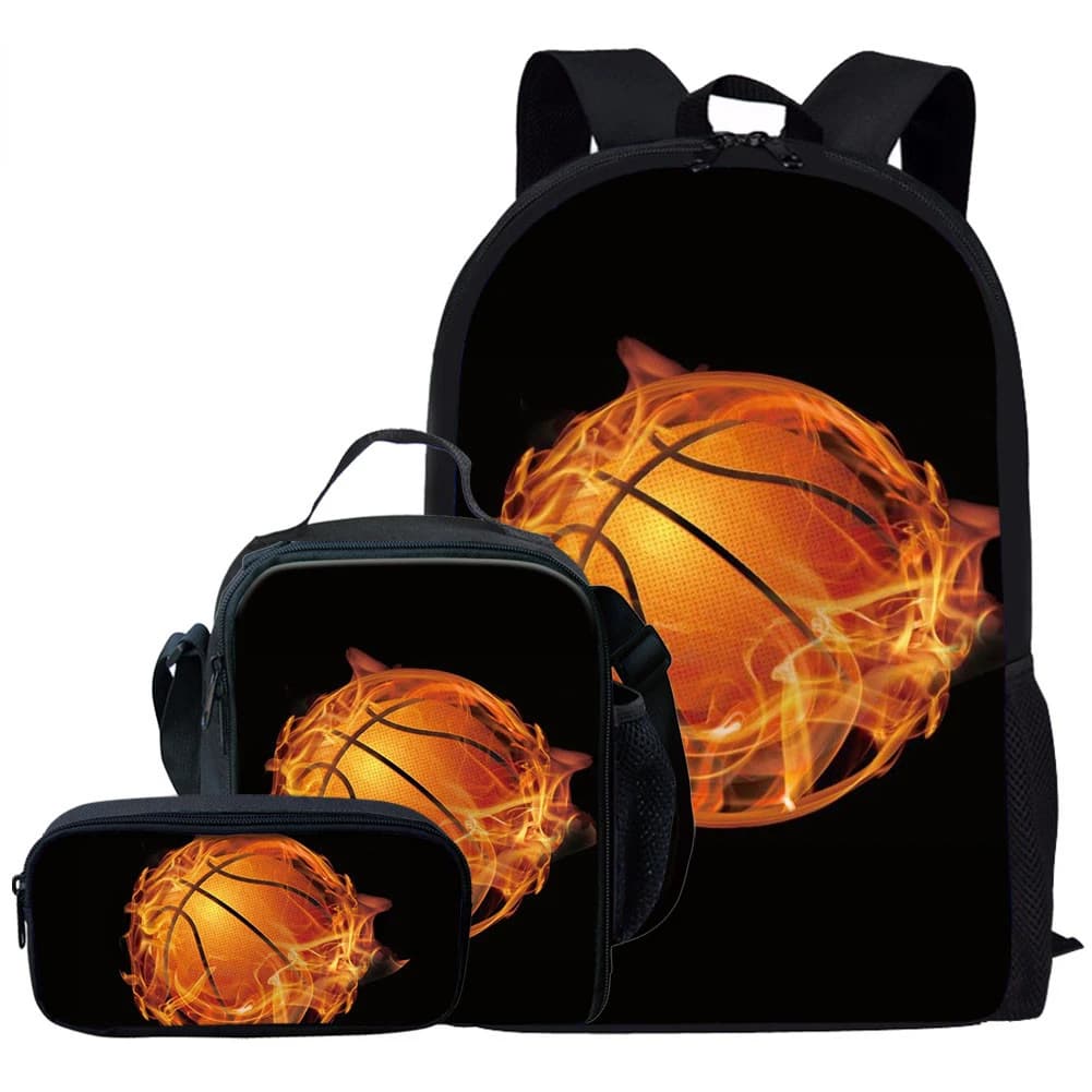 2026 Harajuku Flame Basket Calcio 3 pz/set Zaino 3D Stampa Studente di Scuola Bookbag Anime Laptop Daypack Lunch Bag Matita