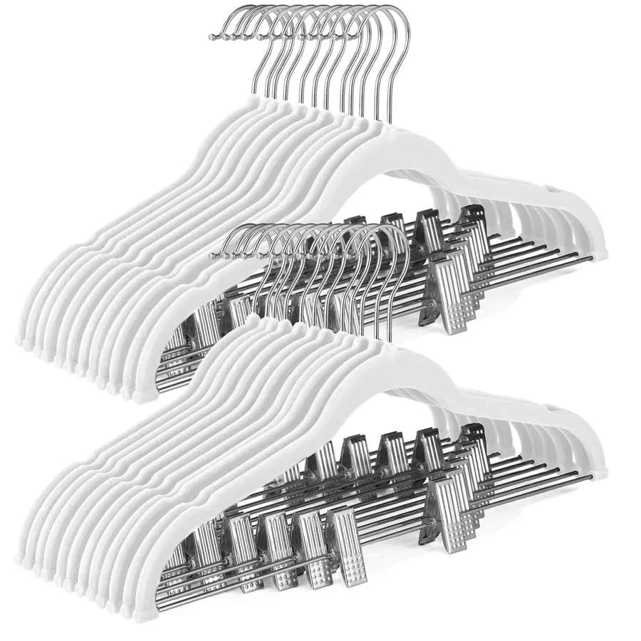 Velvet hanger for skirts, Pack of 24, White Velvet hanger with Adjustable Clips, Pants for Pants, Anti-slip Robusti