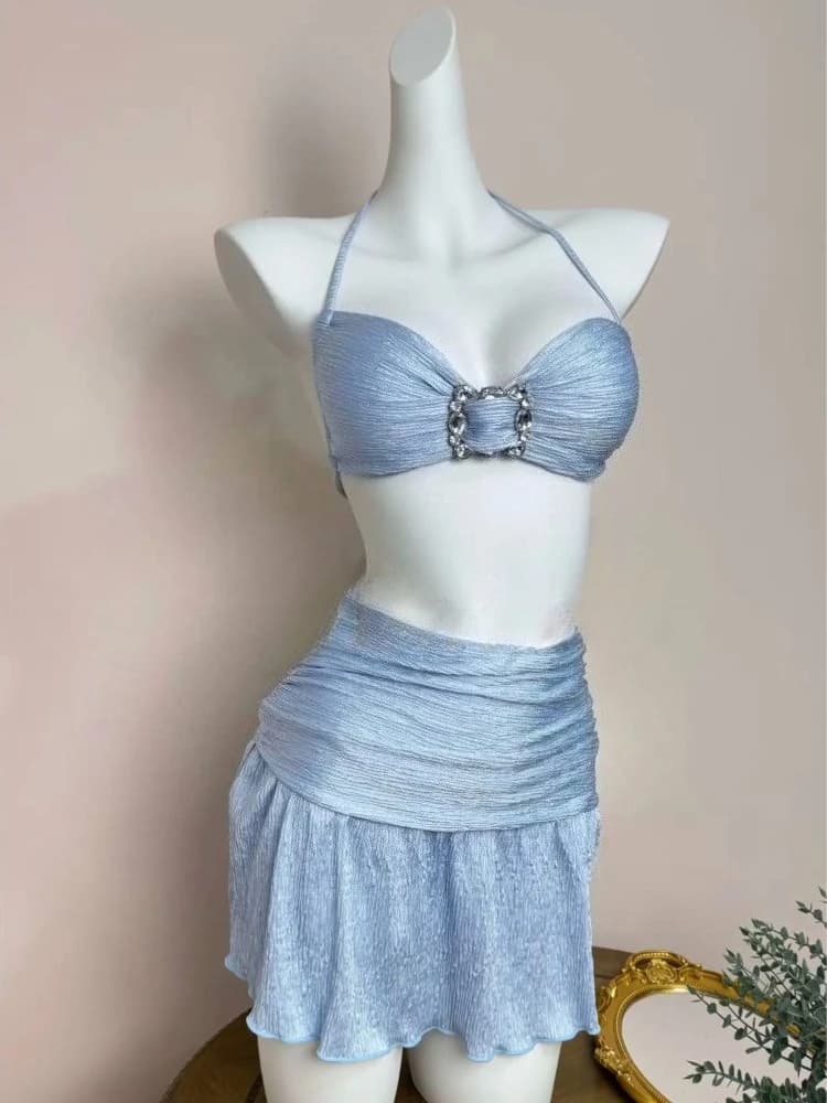 Costumi da bagno estivi Y2K Harajuku, eleganti e tinta unita, set bikini da donna, stile vintage Spice Girls, abbigliamento casual da spiaggia.