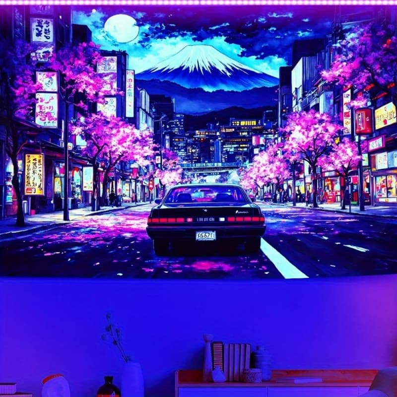 Neon Urban Fuji Mountain Tapestry Modern Style Polyester Fiber Wall Hanging Home Decor for Living Room Bedroom Study