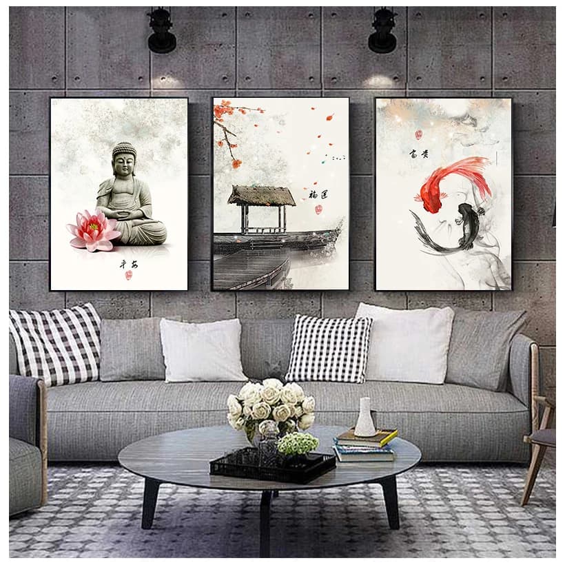 New Chinese ink Flowers Buddha Wall Art Print Picture Canvas Painting Poster for Living Room No Framed