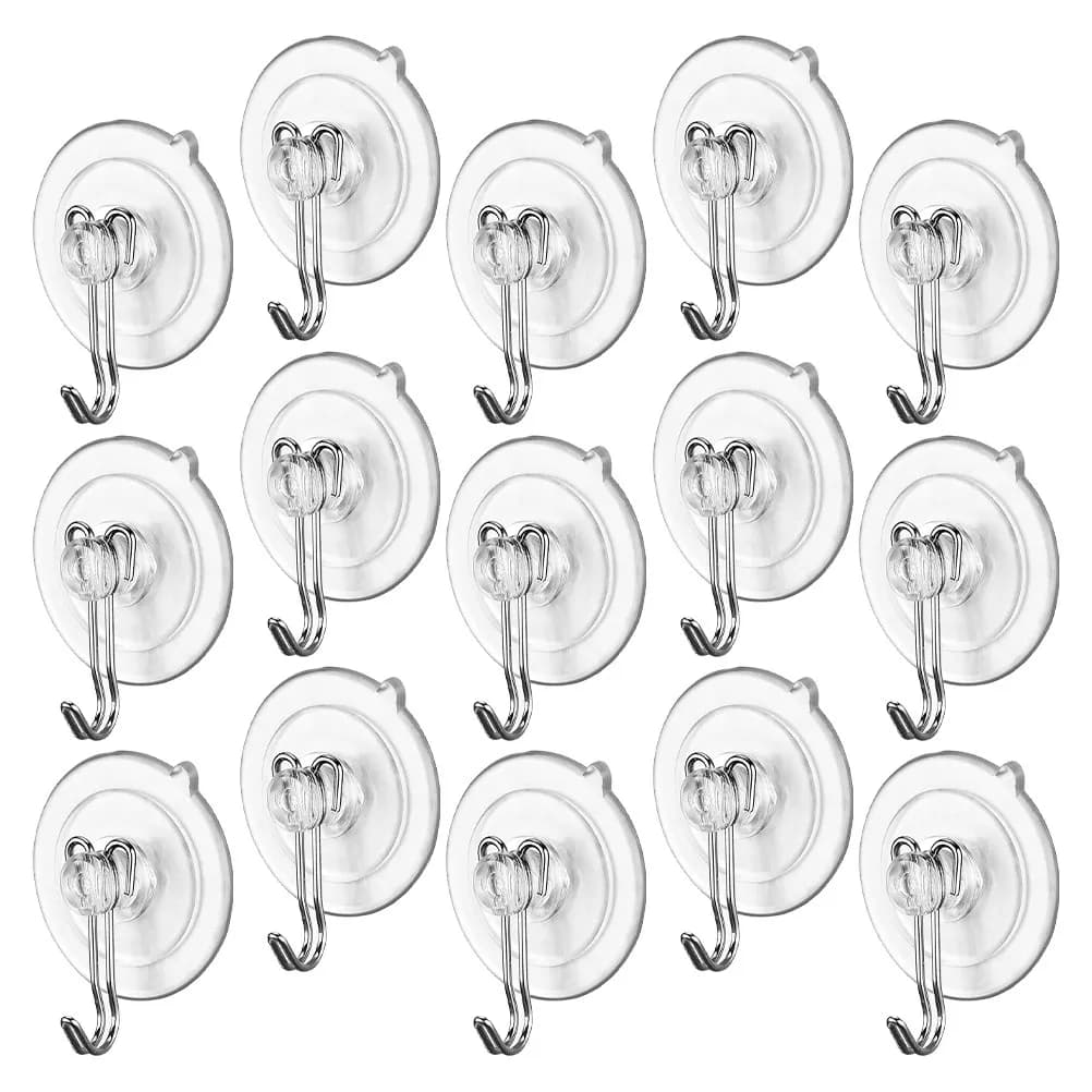 15 Pezzi Ganci a Ventosa Trasparenti Grandi e Resistenti per Bagno, Cucina, Doccia, Asciugamani, Cappelli, Giacche - Organizzatore da Parete