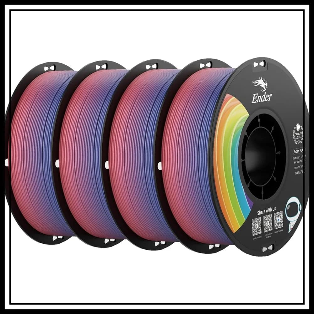 Filamento PLA+ 1.75mm Rainbow 4KG, Set di 4 Bobine da 1kg per Stampanti 3D, Alta Resistenza, Senza Grovigli, Precisione +/-0.02mm, Multicolore per la Maggior Parte delle Stampanti FDM