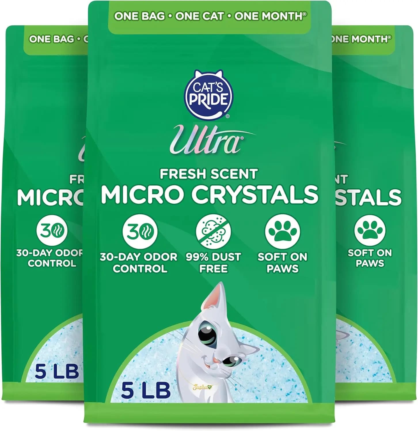 Lettiera per Gatti Premium con Micro Cristalli Profumati Ultra Freschi - 99,9% Senza Polvere, Delicata sulle Zampe - 15 Libbre. Total (3 confezioni da 5 libbre)