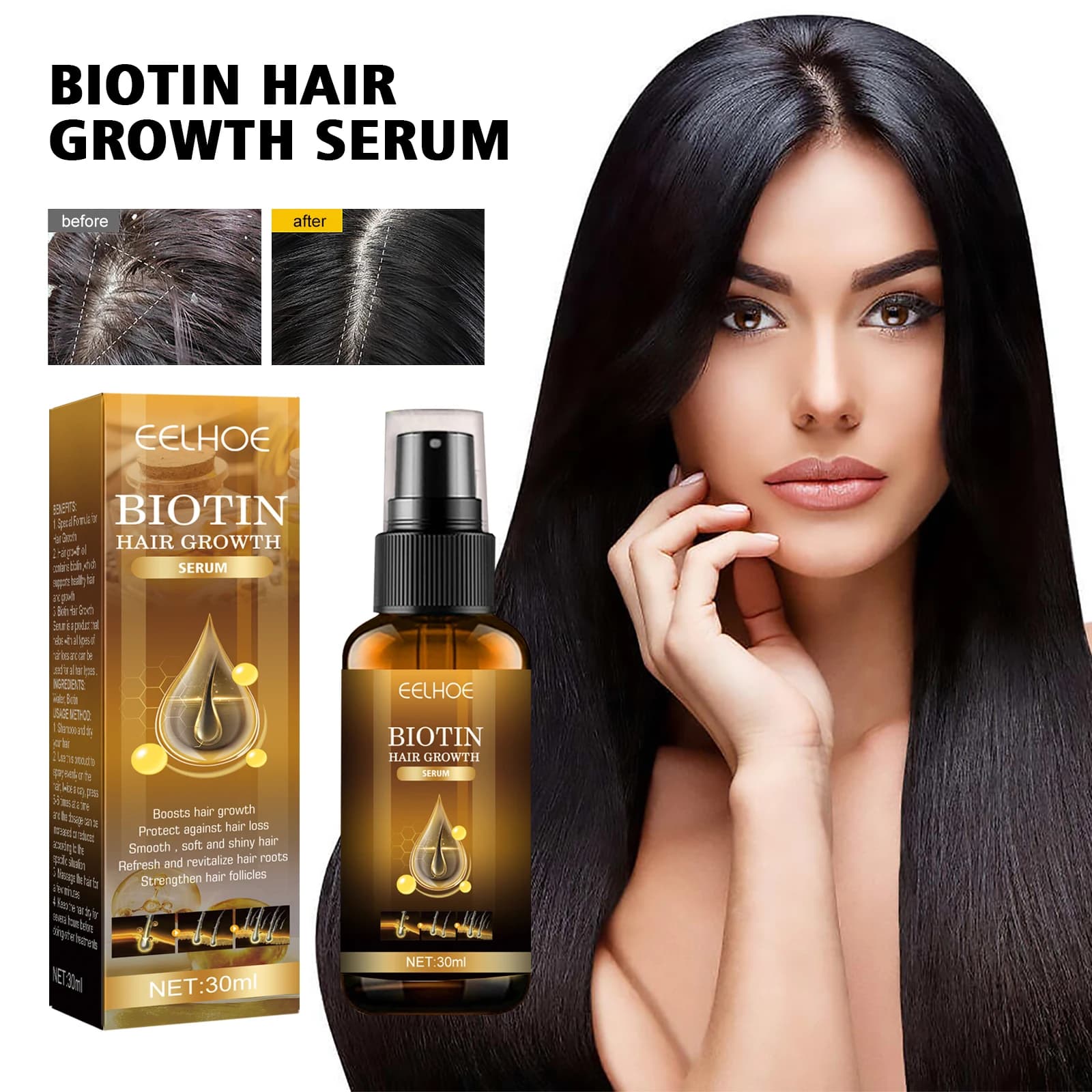 Oli essenziali per la cura dei capelli con biotina, spray anticaduta per la crescita rapida dei capelli, trattamento per il cuoio capelluto per uomini e donne.