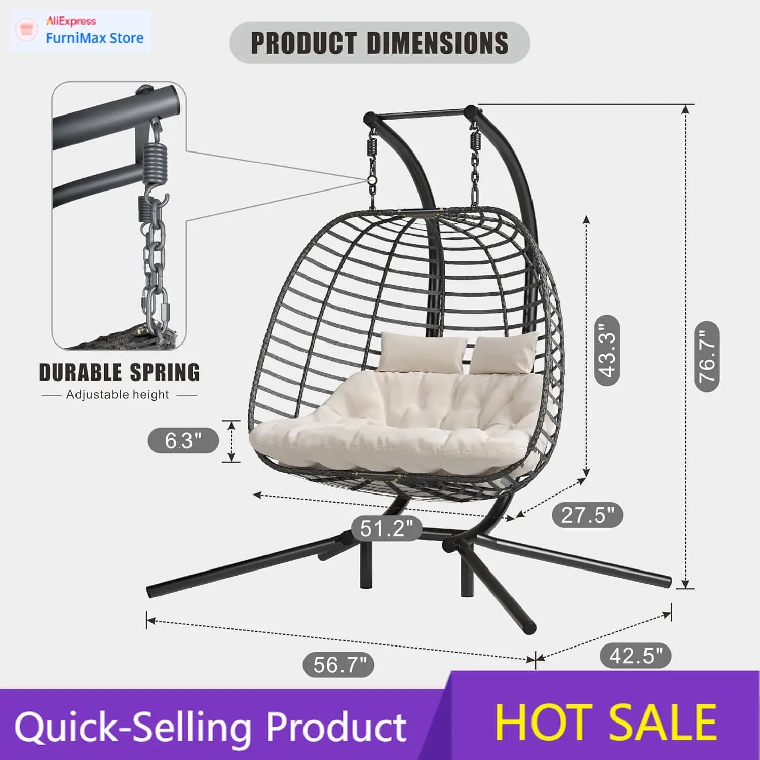 Limited-time promotion, Limited-time discounted price, Double-egg rocking chair with support, Patio rocking chair with Love cushion
