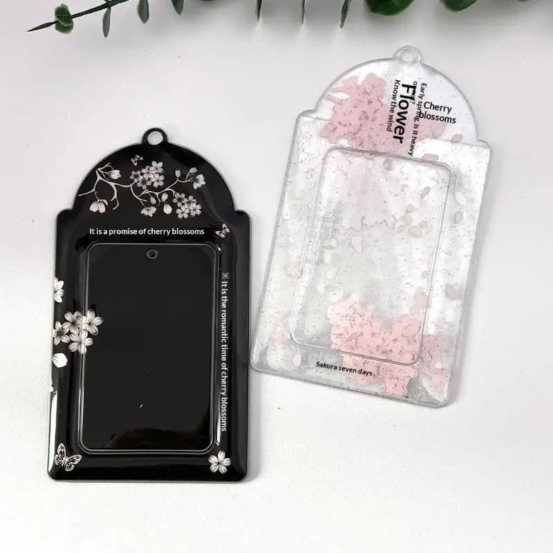 1Pcs Cherry Blossom Acrylic Photocard Holder With Hanging Hole Delicate Pattern For Kpop Card Collection Daily Use