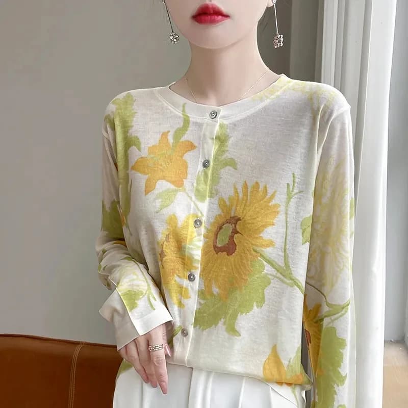 Fashion round neck knitted jacket slim women sun protection clothing coat NEW 2025 Korean spring summer autumn coat casual female top