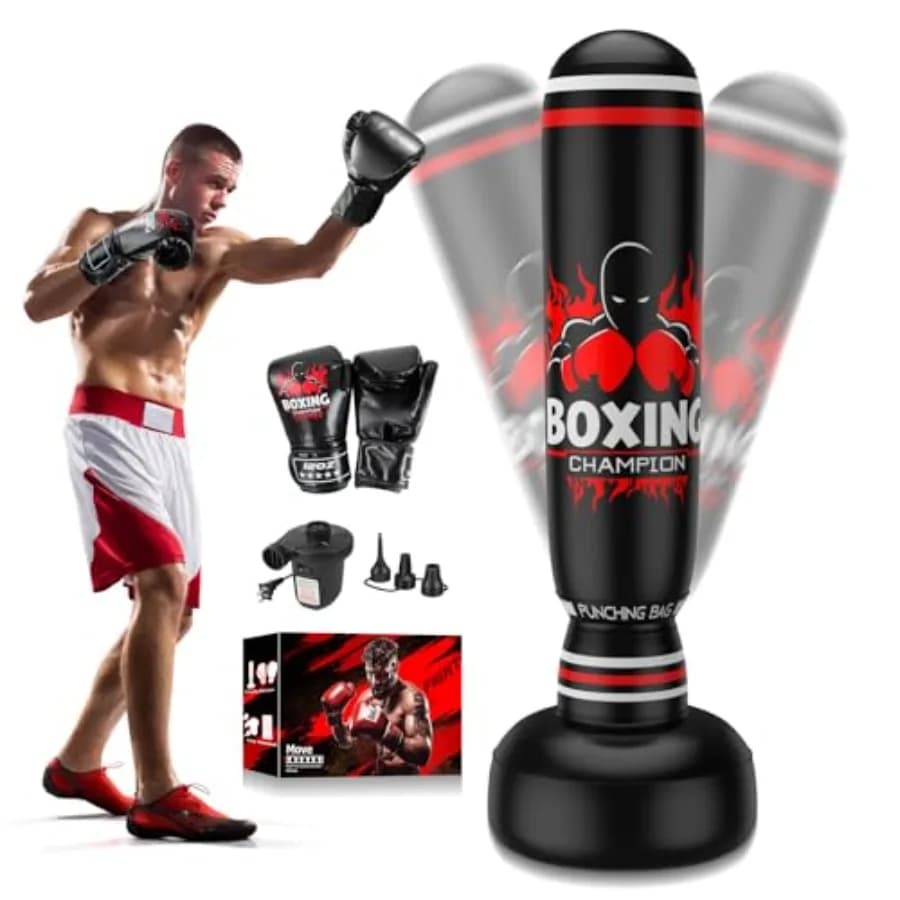 Sacco da Boxe Autoportante per Adulti e Adolescenti, 69'' con Supporto, Include Guanti da Boxe e Pompa ad Aria, per Allenamento Kick Boxing