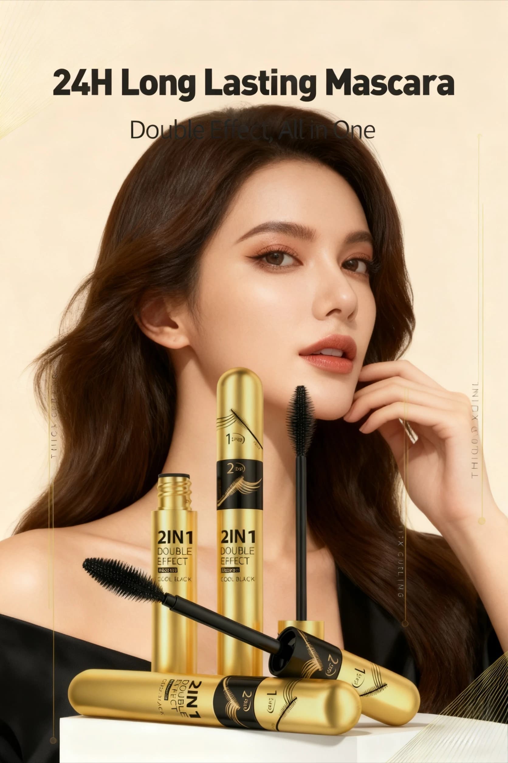 Long-lasting natural mascara, sweat resistant and deburring proof. Double effect thickening and waterproof curling