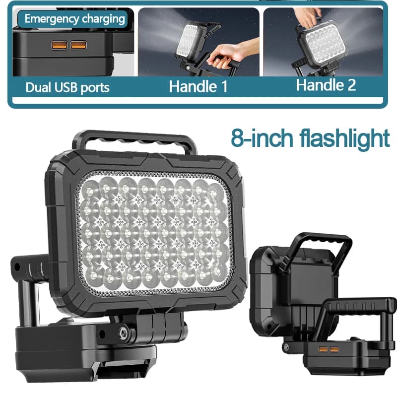 120W Work Light 18V For Makita Battery 8IN 7200LM Flashlight Portable LED Spotlight Floodlight With Dual USB charging port