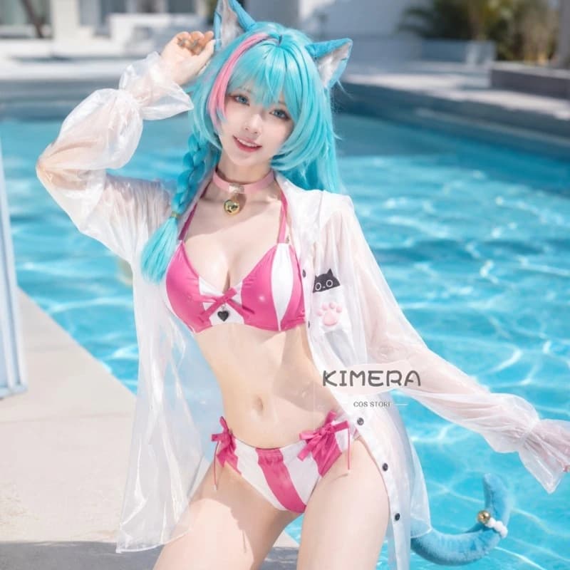 Neverness To Everness Mint Leisure Holiday Cosplay-Homewear Pajamas Swimsuit + Wig, Halloween Heat Resistant Cos