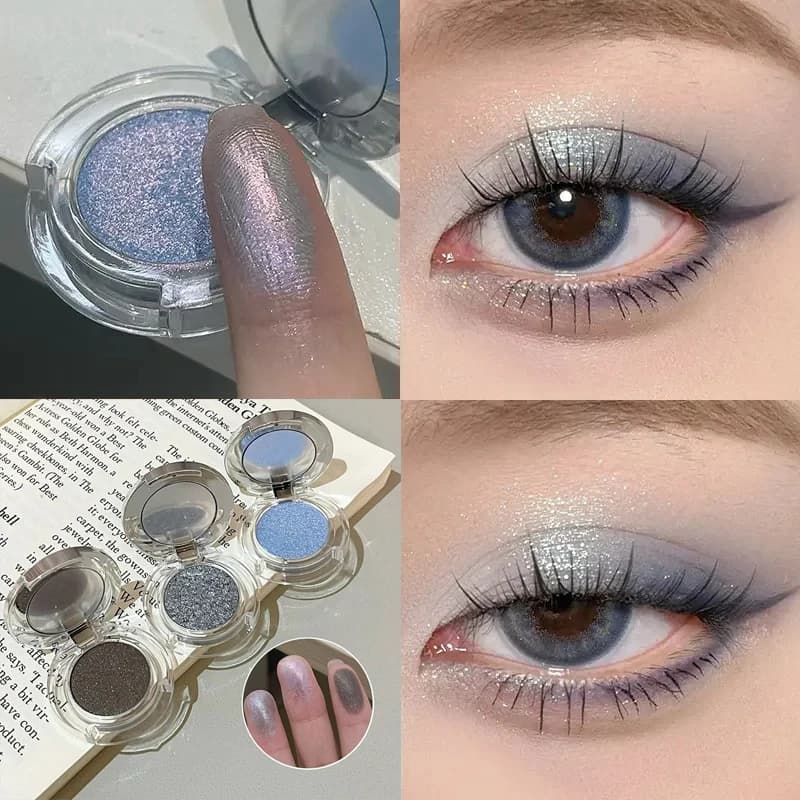 Palettes of shadows with diamond glitter Grey Blue Monochrome Bright Perlescent Face Body Illumina Glitter Natural Gloss Chest contour