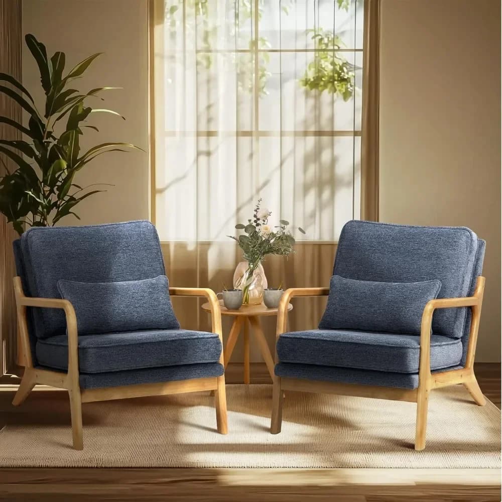 Bestseller: Set di 2 poltrone moderne in stile Mid-Century con cuscino lombare, poltrona rilassante con struttura in legno massello e morbida imbottitura