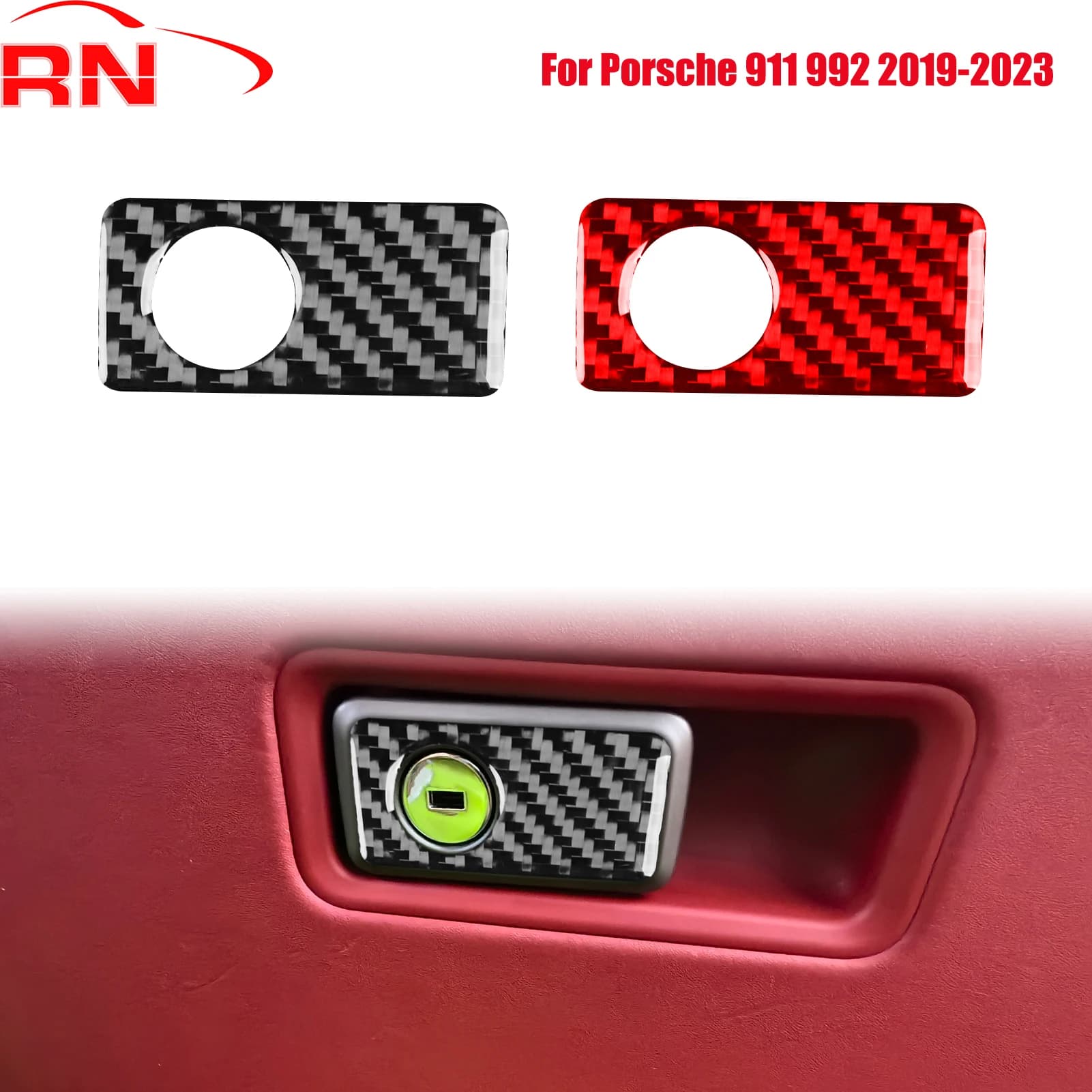 Per Porsche 911 992 2019-2023, Copertura Maniglia Vano Portaoggetti Lato Passeggero in Fibra di Carbonio Modificata, Adesivo Decorativo Nero Lucido