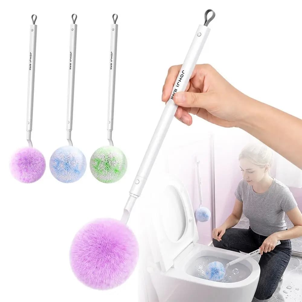 360 Degree Cleaning Toilet Brush Dense Soft Bristles C Shaped Hanging Loop Toilet Bowl Brush Extended Handle Quick Drying
