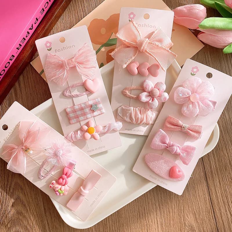 Set di 4 fermagli per capelli con fiore in tulle rosa, stile coreano dolce, fermagli laterali per frangia, accessori per capelli quotidiani per ragazze carine