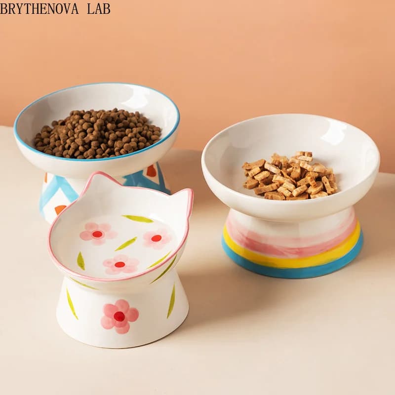Cat Elevated Ceramic Bowl Pet Food Water Snack Bowls Small Dogs Eating Drinking Feeder Accessories