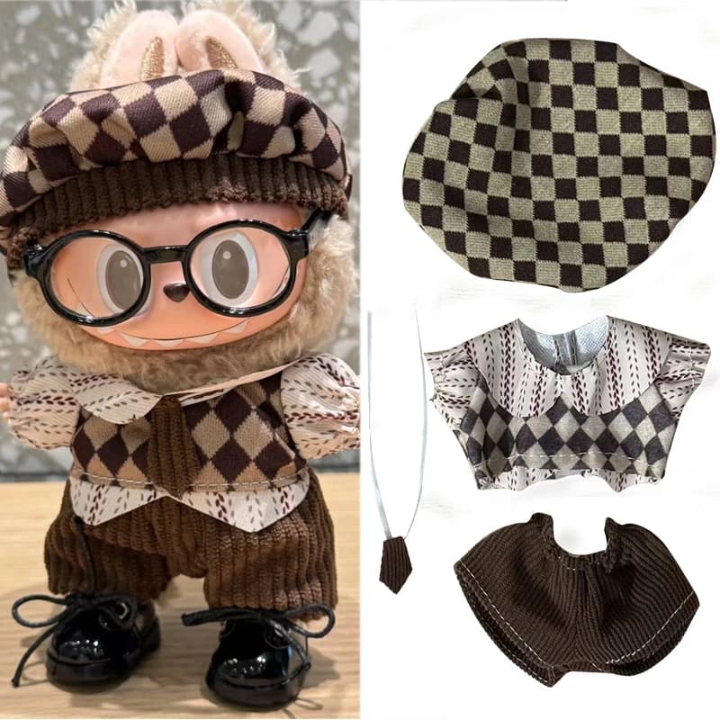 Per 15 17 cm Labubu Doll Maillard Colore Marrone Stile College Camicia Gilet Outfit Abbigliamento Autunno Vestiti Cappello Scarpe Set Accessori