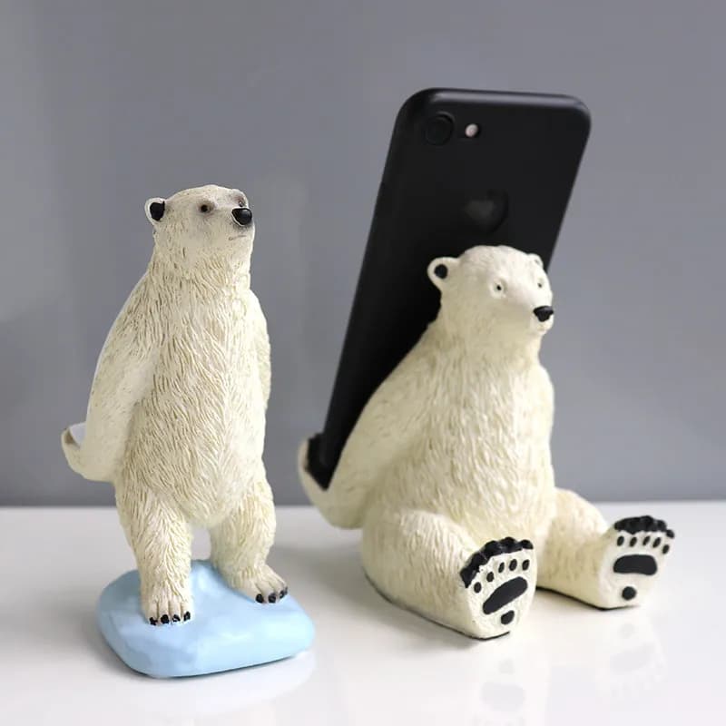 Supporto per telefono e tablet con design a forma di orso polare, regolabile in angolazione, da scrivania, regalo unico per ragazze, ragazzi e amanti della tecnologia