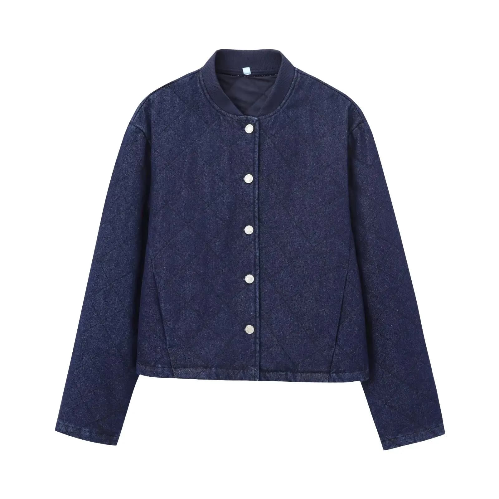 HH Women Autumn Elegant Solid Single-breasted Design O-Neck Denim Cotton Jacket Women's Long Sleeves Pockets Jacket Mujer