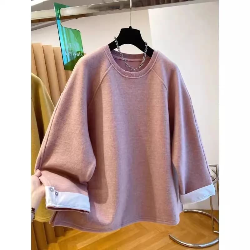 Korean Style Fleece Lined Brushed Hoodie Men's Loose Sleeve Patchwork False Two-Piece Autumn Winter Polyester Fiber Sweatshirt