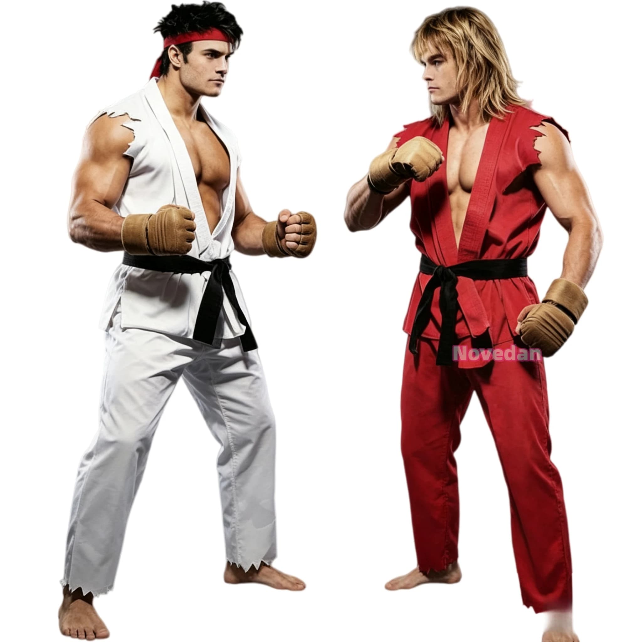 Anime Street Fighter Ken Masters Hoshi Ryu Cosplay Costume Adult Men Party Clothes Karate Uniform Carnival Halloween Outfit Suit