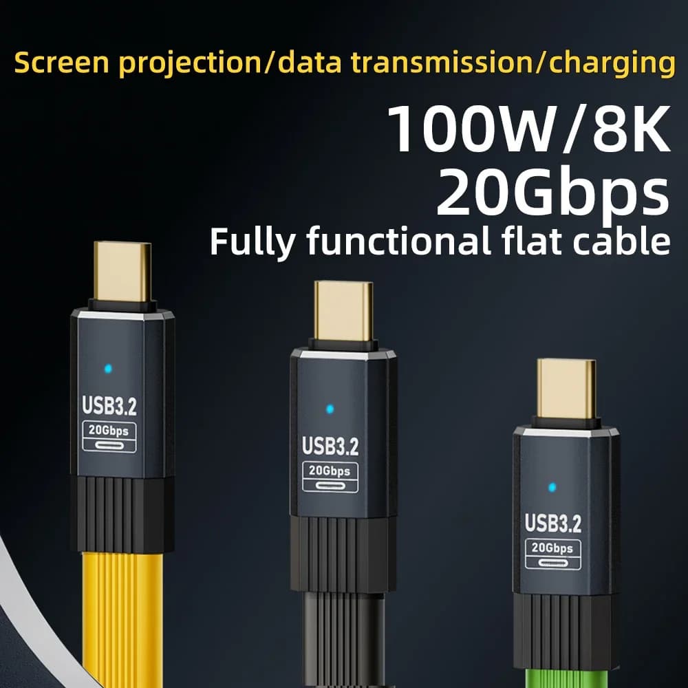PD 100W USB C To USB C Cable USB 3.2 Type-C Gen2 20Gbps 8K @ 60Hz Video Data Cord for PC Laptop Macbook IPad IPhone 15 Pro Max