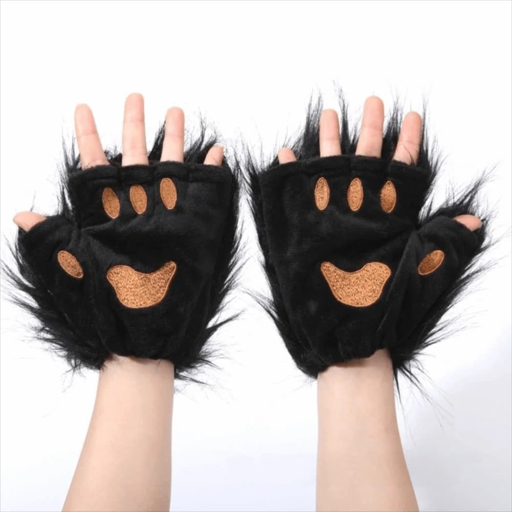 Fashion Polyester Halloween Gloves Half Finger Wolf Claw Bear Paw Gloves Scary Animal Cat Paw Mittens Halloween