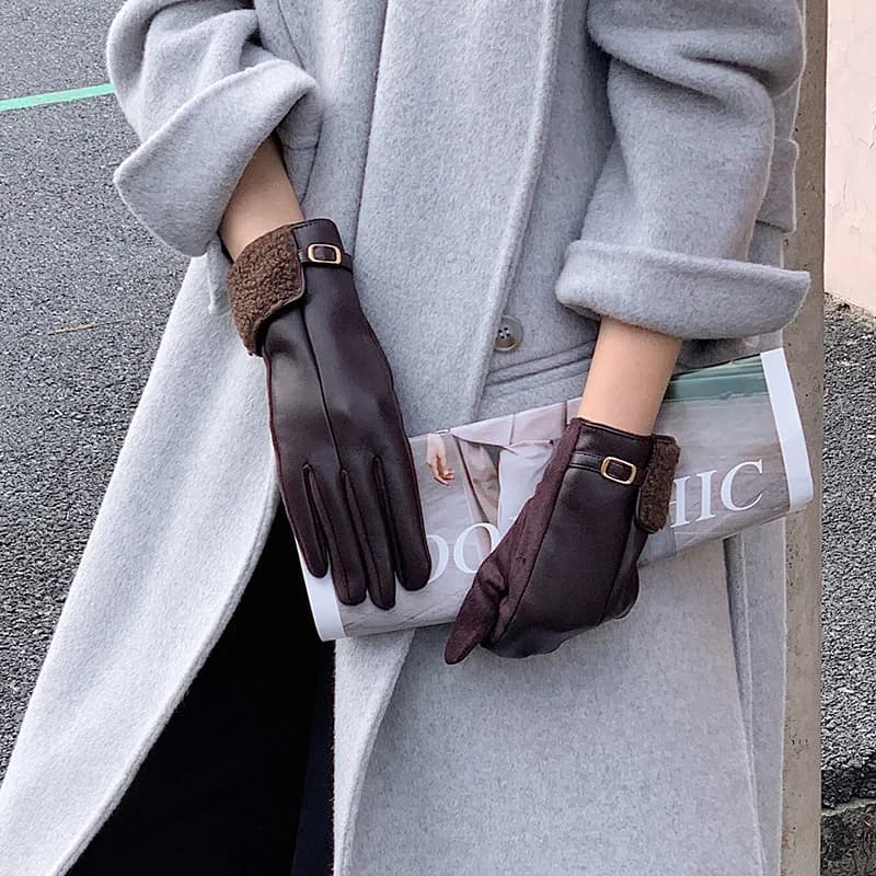 Guanti da Donna in Ecopelle e Pelliccia Sintetica, Caldi per l'Inverno, per Moto, Guida e Danza R3205