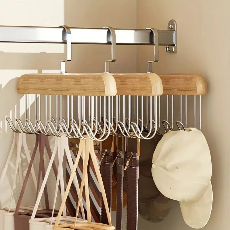 Wooden hangers organizer with multiple hooks for underwear, bras, vests - Spare, durable, clothes rack