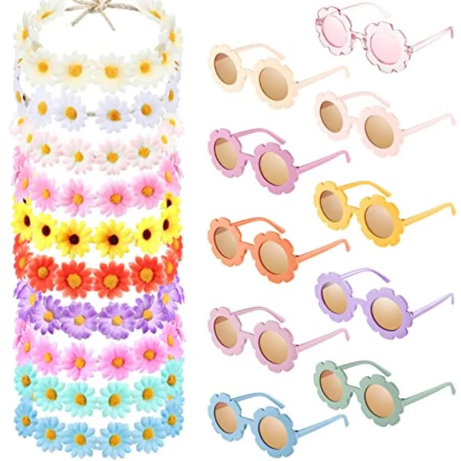 Groovy Retro Flower Sunglasses Headbands Party Favors Daisy Flower Costume Accessories Set 60s 70s Party Gifts for Pcs