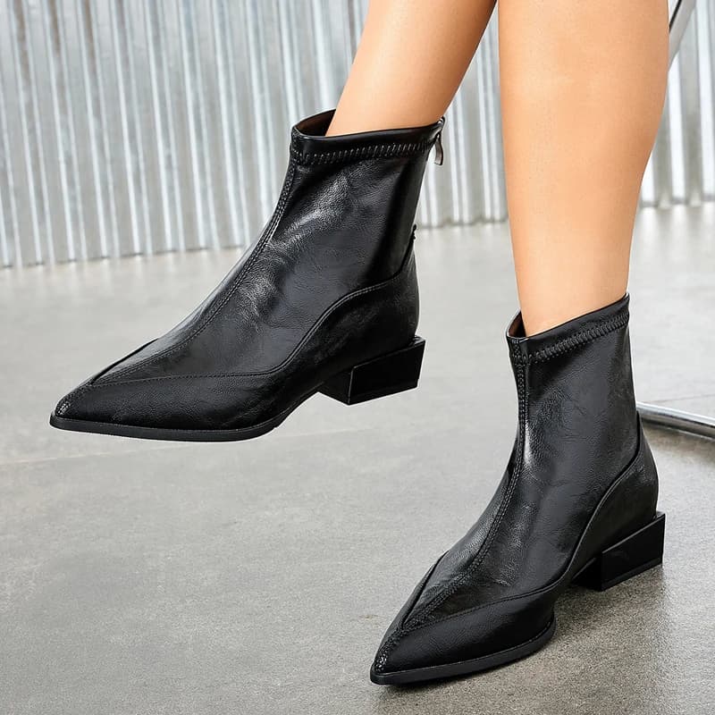 Eilyken Stivaletti alla moda con cerniera e punta a punta Stivaletti corti da donna Primavera Autunno Scarpe da donna con tacco basso quadrato