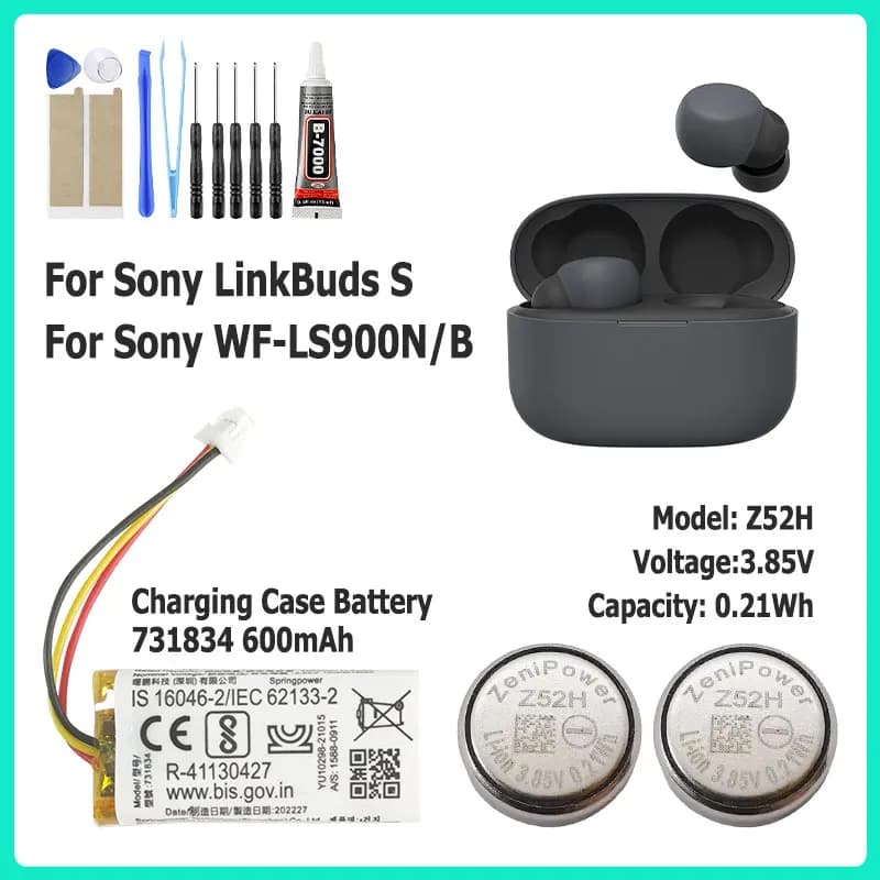 Nuovissima batteria ZeniPower Z52H 731834 per Sony LinkBuds S WFLS900N/B Auricolari wireless con custodia di ricarica + strumenti